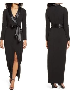 ELIZA J Long Sleeve Satin Collar Tuxedo Gown In Black Size 12 NWT'S